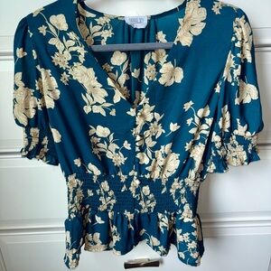 Sienna Sky Teal and Cream Floral Top